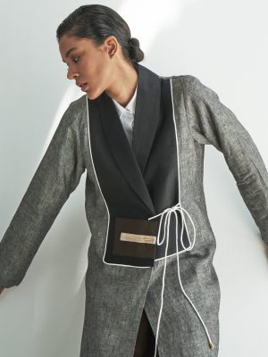 GRAY LINEN WITH BLACK DESIGN