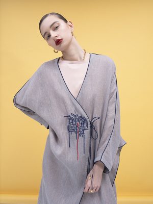Linen with blue emboridary