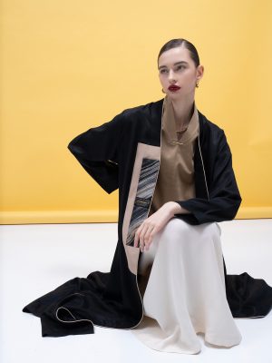 black silk with gold design
